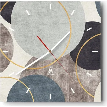 Hodiny Velké nástěnné hodiny na zeď 40x40 Kruhy Skleněné hodiny Čtvercové Tiché