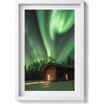 Obraz Dekorativní nástěnný obraz do pokoje Polární záře a domek v lese 40x60 cm