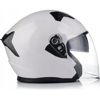 Helma na motorku OTEVŘENÁ MOTOCYKLOVÁ PŘILBA BÍLÁ LESKLÁ SKÚTR CHOPPER ECE 22.06 + CLONA