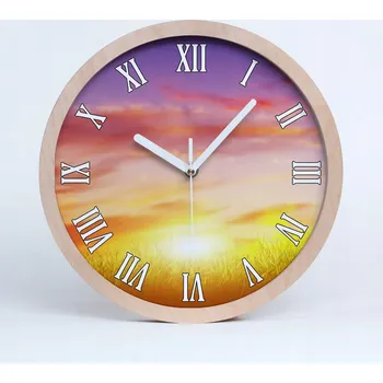 Hodiny Velké dřevěné nástěnné hodiny západ slunce průměr 30 cm
