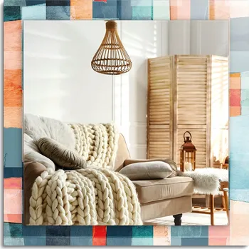 Zrcadlo Stylové nástěnné Zrcadlo čtvercové 60x60 cm, barevné abstraktní obdélníky