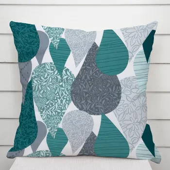 Povlak na dekorativní polštářek Bavlněný povlak na polštář Sandra SA-444 Šedo-petrolejové kapky s ornamenty 50 x 60 cm