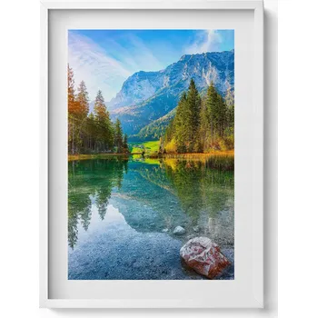 Obraz Dekorativní nástěnný obraz v rámu s grafikou Řeka hory Krajina 50x70 cm