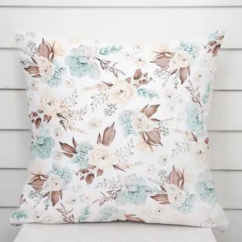 Povlak na dekorativní polštářek Bavlněný povlak na polštář Sandra SA-451 Žluto-hnědo-mintové růže na bílém 40 x 60 cm