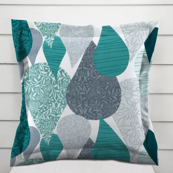 Povlak na dekorativní polštářek Bavlněný povlak na polštář s lemem Sandra SA-444 Šedo-petrolejové kapky s ornamenty 30 x 50 cm