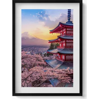 Obraz Dekorativní nástěnný obraz s rámem a grafikou loft Japonská architektura 50x70 cm