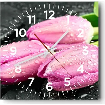 Hodiny Nástěnné hodiny do obýváku 40x40 Květiny Tichý chod Skleněné hodiny