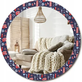 Zrcadlo Moderní dekorativní kulaté zrcadlo na stěnu s potiskem Londýn průměr 90 cm