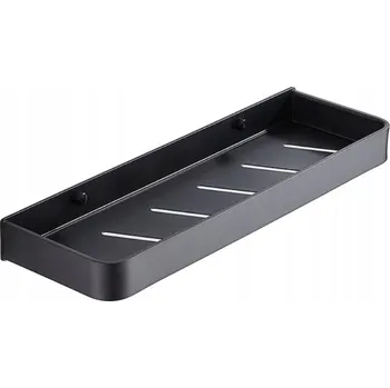 Koupelnový nábytek KOUPELNOVÁ POLICE MODERNÍ HLINÍKOVÁ ČERNÁ MATNÁ 30 cm LOFT MONTÁŽ BEZ VRTÁNÍ / NA LEPIDLO