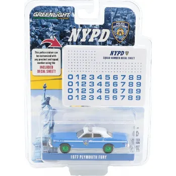 autíčko Plymouth Fury 1977 Police Zelené ráfky 1:64 Dodge Durango 2019 Philadelphia - kovový model 1/64