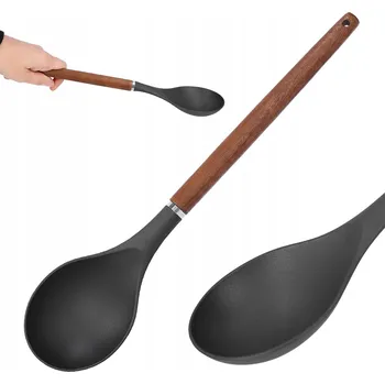 Příbor Velká černá dřevěná kuchyňská lžíce na servírování a nabírání, 32,5 cm