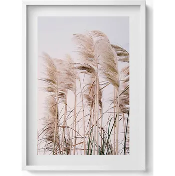 Obraz Závěsný obraz v bílém rámu Romantická krajina trav v boho stylu 50x70 cm