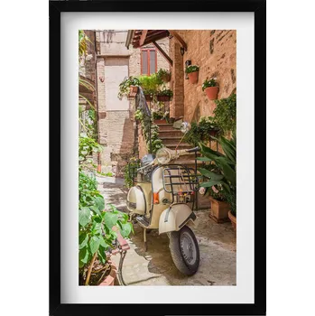 Obraz Závěsný obraz rámeček černé barvy Motorka v italské uličce 40x60 cm