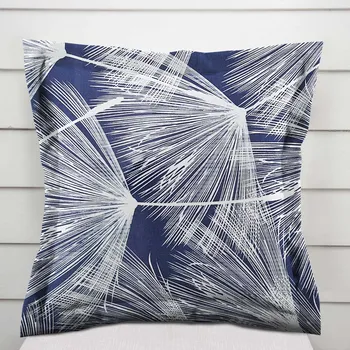 Povlak na polštářek Bavlněný povlak na polštář s lemem Sandra SA-414 Bílé abstraktní chmýří na modrém 50 x 50 cm