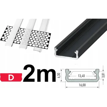 LED osvětlení LED profil plochý nízký D 2m ČERNÝ + KRYT
