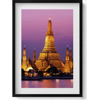 Obraz Závěsný obraz rámeček černé barvy Chrám v Bangkoku Thajsko 50x70 cm