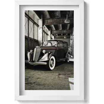 Obraz Závěsný obraz v bílém rámu Klasické auto ve staré továrně 20x30 cm