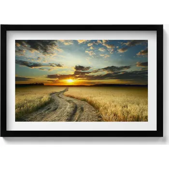Obraz Dekorativní nástěnný obraz v černém rámu Polní cesta a západ slunce 60x40 cm