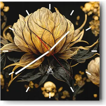 Hodiny Velké nástěnné hodiny na zeď 40x40 Květinové skleněné hodiny Čtvercové Tiché