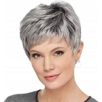 Paruka Dámská paruka syntetická tmavě šedá krátké vlasy