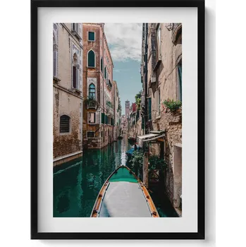 Obraz Obraz s rámem a grafikou na zeď Gondola v kanálu v Benátkách Itálie 50x70 cm