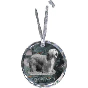Obraz Bearded Collie, Highland Collie - křišťálová vánoční koule s fotografií, fotky p