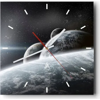 Hodiny Velké nástěnné hodiny na zeď 40x40 Astronomie Skleněné hodiny Tiché