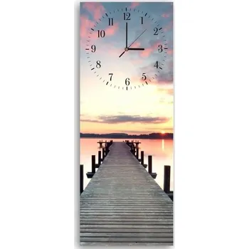 Obraz Obraz s hodinami – Molo při západu slunce, 30x90 cm