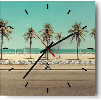 Hodiny Velké nástěnné hodiny na zeď 40x40 Pláž Skleněné hodiny Čtvercové Tiché