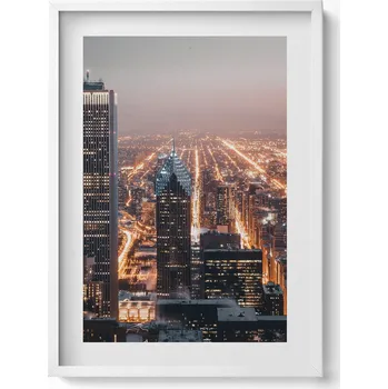 Obraz Moderní nástěnná dekorace obraz v bílém rámu Večerní město 50x70 cm