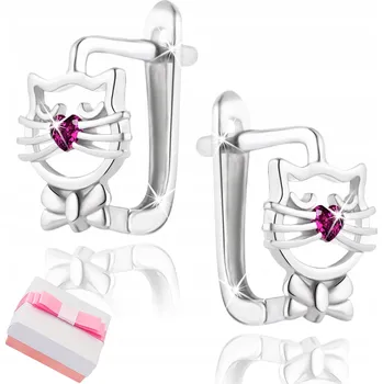 Náušnice Stříbrné náušnice pro dívky kočky srdce 925