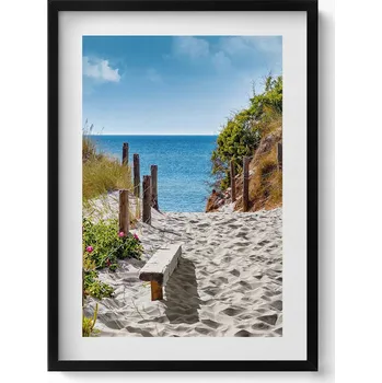 Obraz Obraz v černém rámu do obýváku Písčitá cesta na pláž a moře 50x70 cm