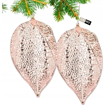 Vánoční dekorace VÁNOČNÍ OZDOBY závěsky na stromeček vánoční lístky růžové zlato 2x