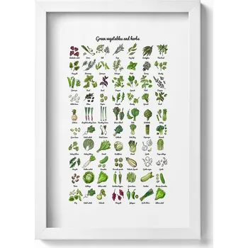 Obraz Dekorativní obraz na zeď v bílém rámu do pokoje Zelená zelenina 20x30 cm