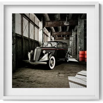 Obraz Dekorativní nástěnný obraz v rámu Klasické auto ve staré továrně 50x50 cm