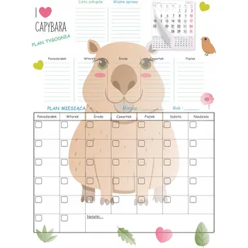 Plánovač na lednici pro děti MAGNETICKÁ tabule Kapybara + KALENDÁŘ a POPISOVAČ