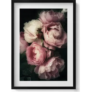 Obraz Dekorace obraz s grafikou v krásném rámu kytice růžových růží vintage 50x70 cm