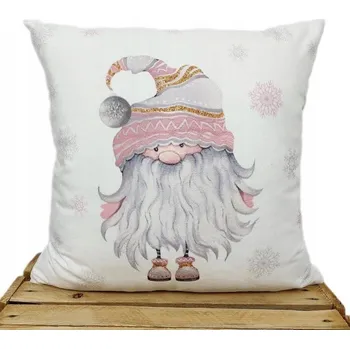 Povlak na dekorativní polštářek Dekorační povlak na polštář s vánočním motivem Skřítek RŮŽOVÝ 40x40 Velvet gnóm Krasnal růžový