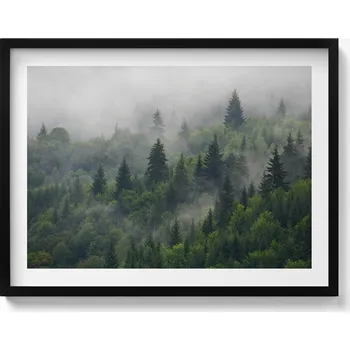 Obraz Dekorace obraz s grafikou v krásném černém rámu Krajina les v mlze 80x60 cm