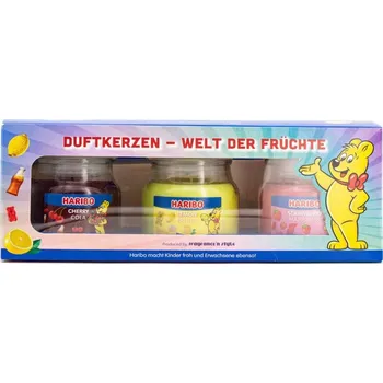 Svíčka Parafínová vonná svíčka Lemon Fruits, Cherry Cola, Strawberry Happiness Haribo 3 ks