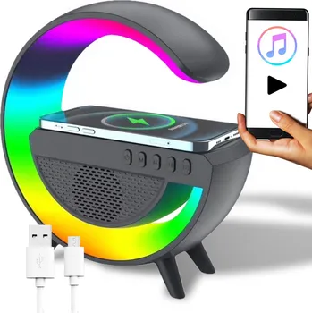 Lampička LED GAMINGOVÁ LAMPIČKA REPRODUKTOR RGB INDUKČNÍ NABÍJEČKA HODINY RÁDIO