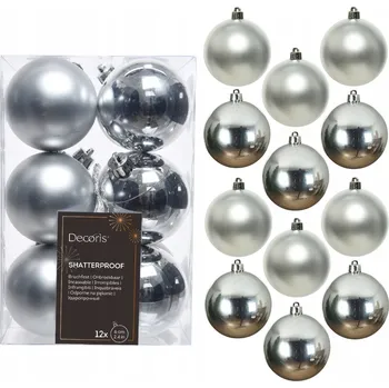 Vánoční dekorace Vánoční Vánoční Baňky na stromeček, plastové, STŘÍBRNÉ, dekorativní, kulaté, 6 cm, 12 Ks