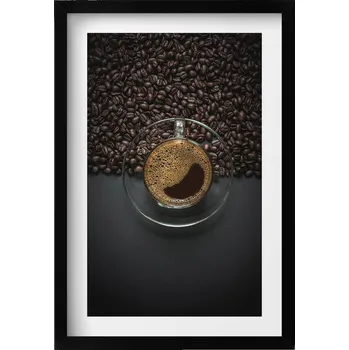 Obraz Dekorativní nástěnný obraz v černém rámu do pokoje Káva a zrnka 40x60 cm