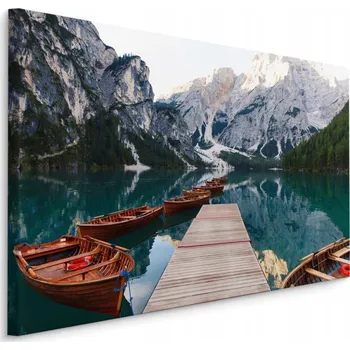 Obraz Nástěnný obraz HORY Jezero Loďky Molo 3D 40x30