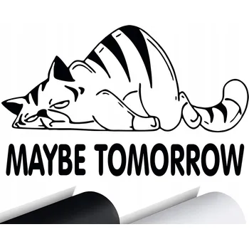 Samolepicí dekorace na vozidlo NÁLEPKA na auto MAYBE TOMORROW KOČKA LENOCH 15x9