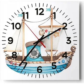 Hodiny Kuchyňské nástěnné hodiny 30x30 Loď Skleněné hodiny do obýváku Moderní Tiché