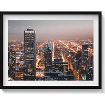 Obraz Dekorativní nástěnný obraz v černém rámu s grafikou Večerní město 80x60 cm