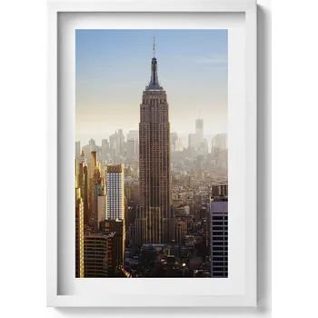 Obraz Nástěnný obraz v bílém rámu s grafikou Mrakodrapy New Yorku USA 40x60 cm