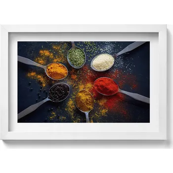 Obraz Nástěnný obraz bílý rám Kuchyňské lžíce s barevným kořením 30x20 cm