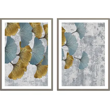 Obraz DYPTYCH Sada 2 OBRAZŮ V RÁMU modré květiny Oranžové P2565_43x53